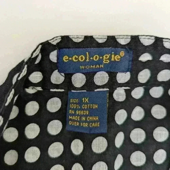 Ecologie Black And White Polka Dot Cotton Shirt Size 1X 3/4 Sleeves. - Picture 4 of 9